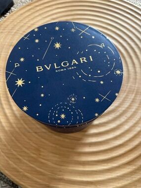 Bvlgari Navy Blue and Gold Decorative Round Storage Box